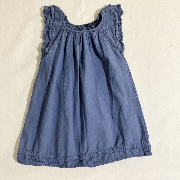 Polo Ralph Lauren Dress Girls Size 6 Peplum Sleeve Blue Chambray Denim - Picture 1 of 7